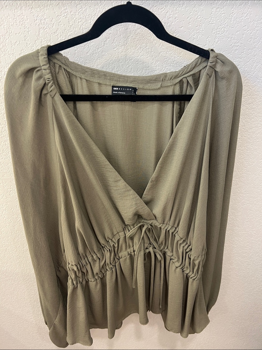 ASOS Curve Olive Green V-Neck Drawstring Waist Blouse